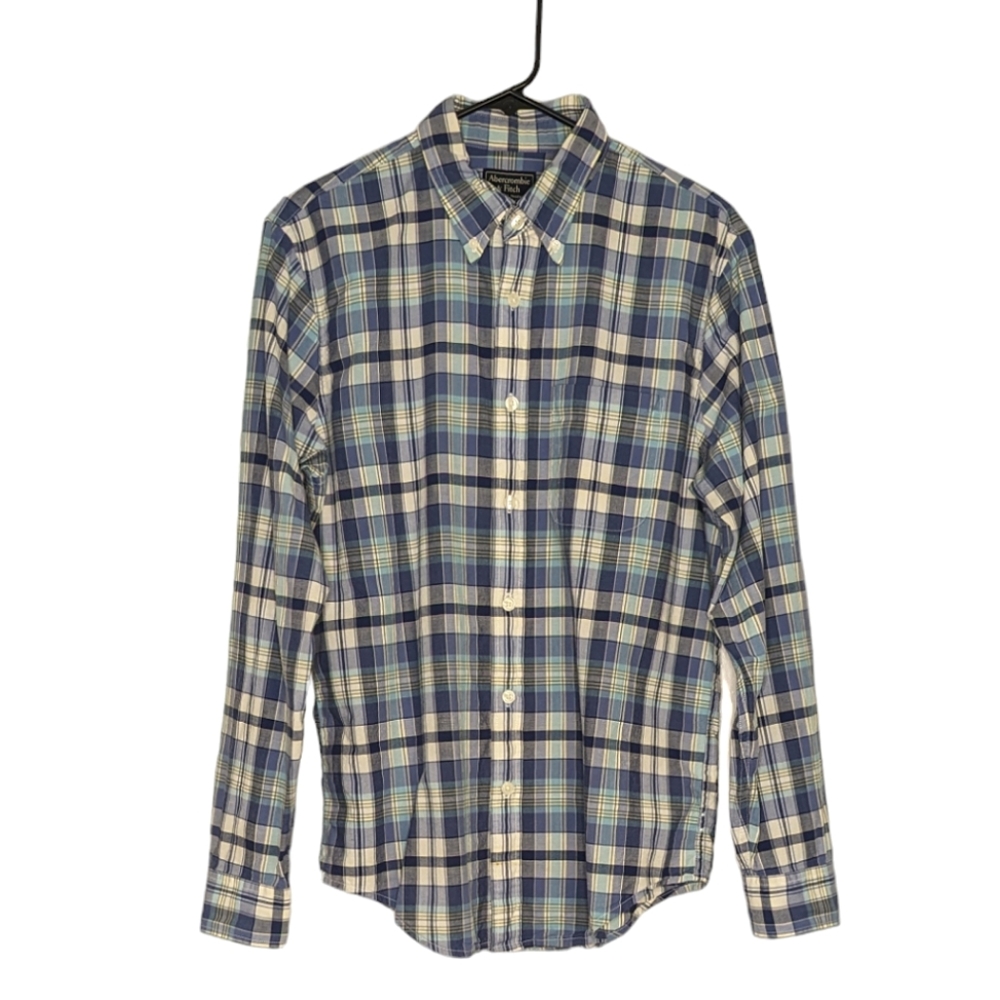 Abercrombie & Fitch Mens Woven Shirt Blue Plaid Long Sleeve Button Down